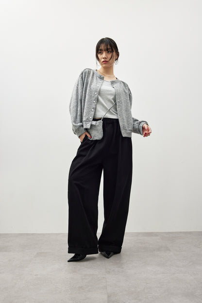 Cotton roll-up curved pants