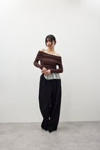 Cotton roll-up curved pants