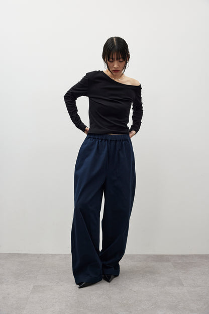 Cotton roll-up curved pants