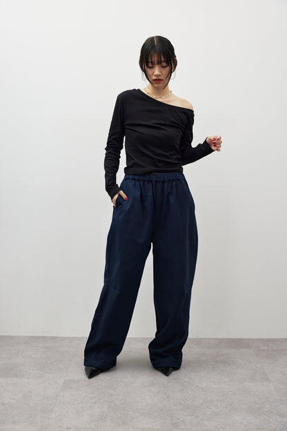 Cotton roll-up curved pants