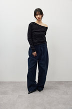 Cotton roll-up curved pants