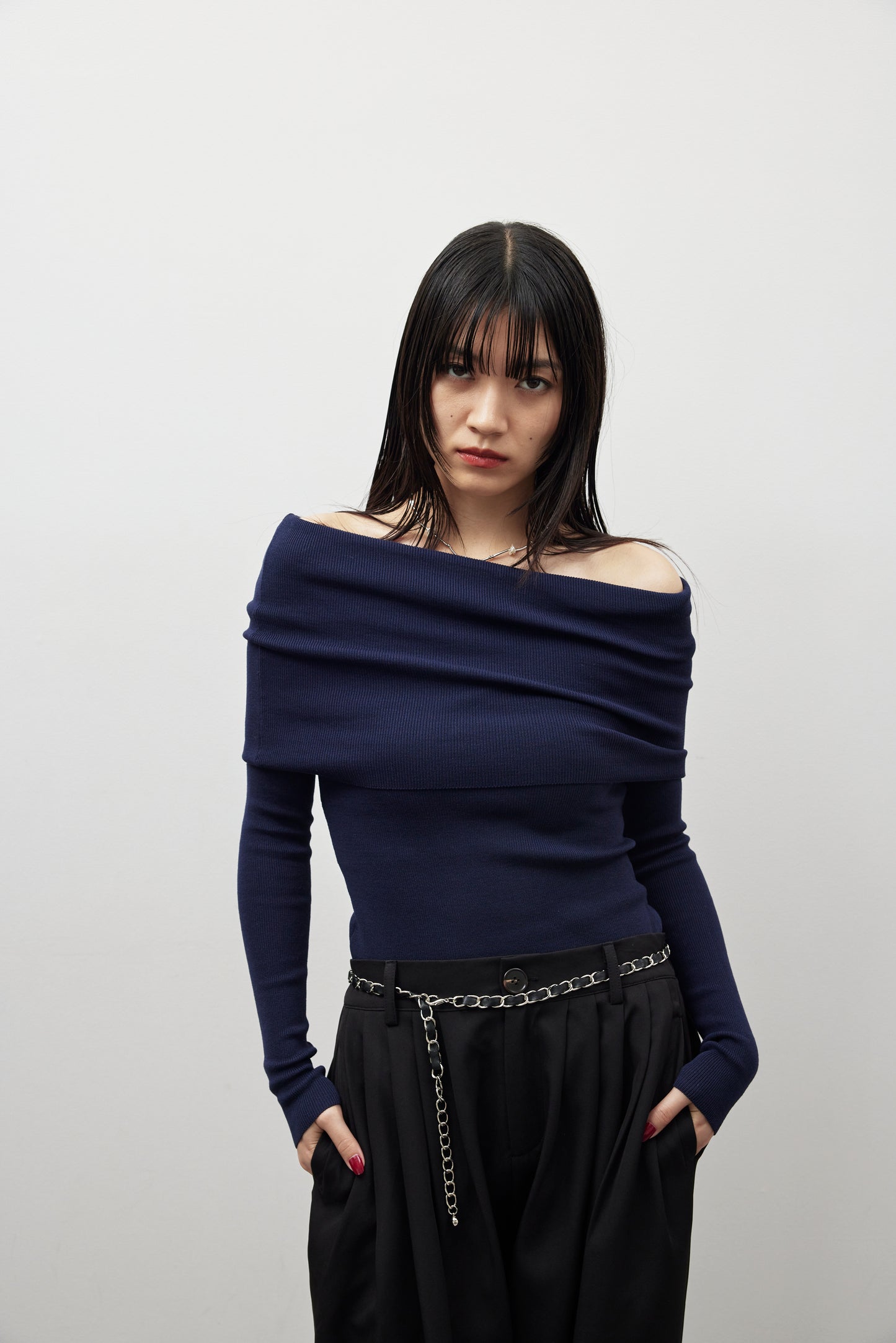 Off-shoulder knit tops