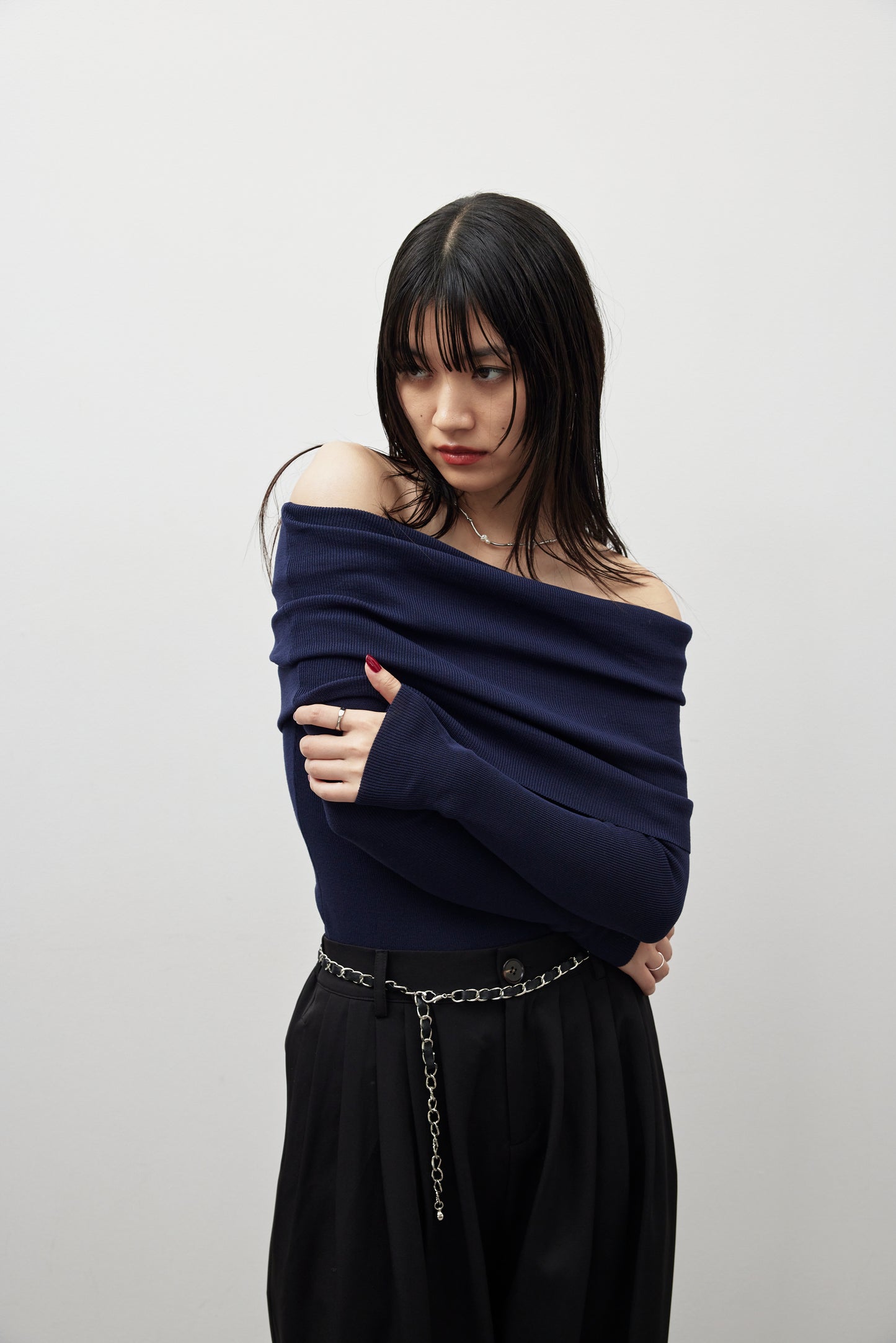 Off-shoulder knit tops