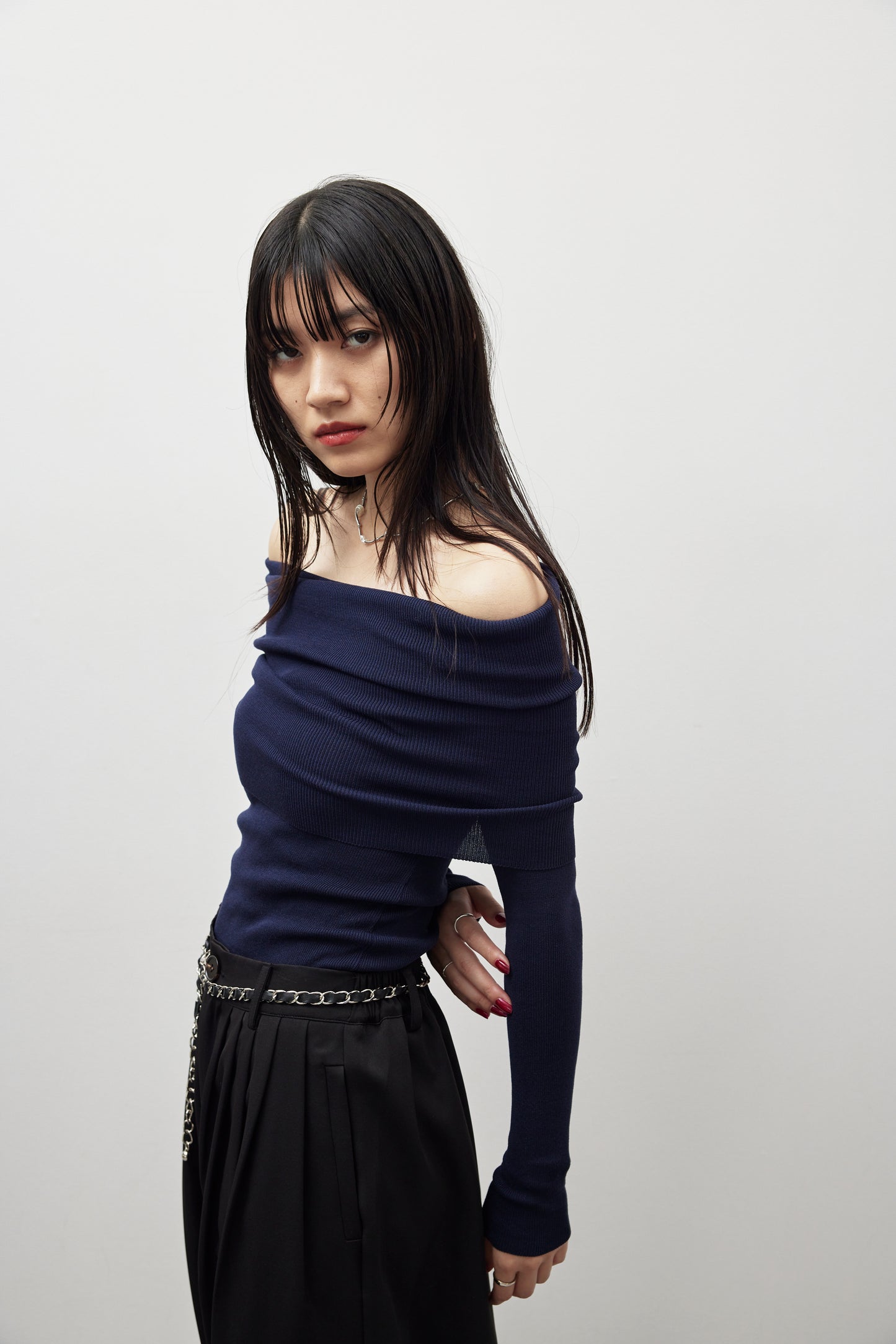 Off-shoulder knit tops