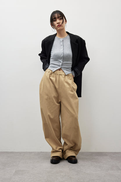 Cotton roll-up curved pants