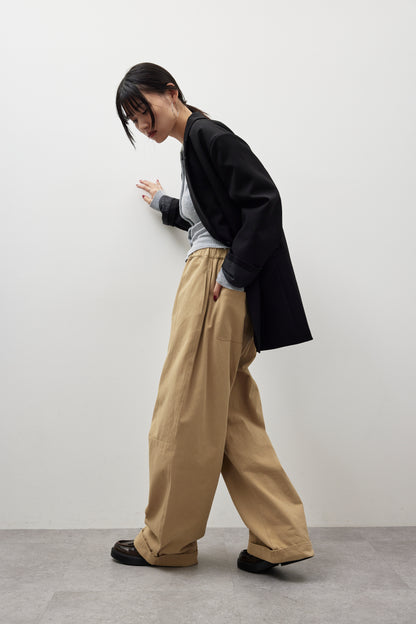 Cotton roll-up curved pants