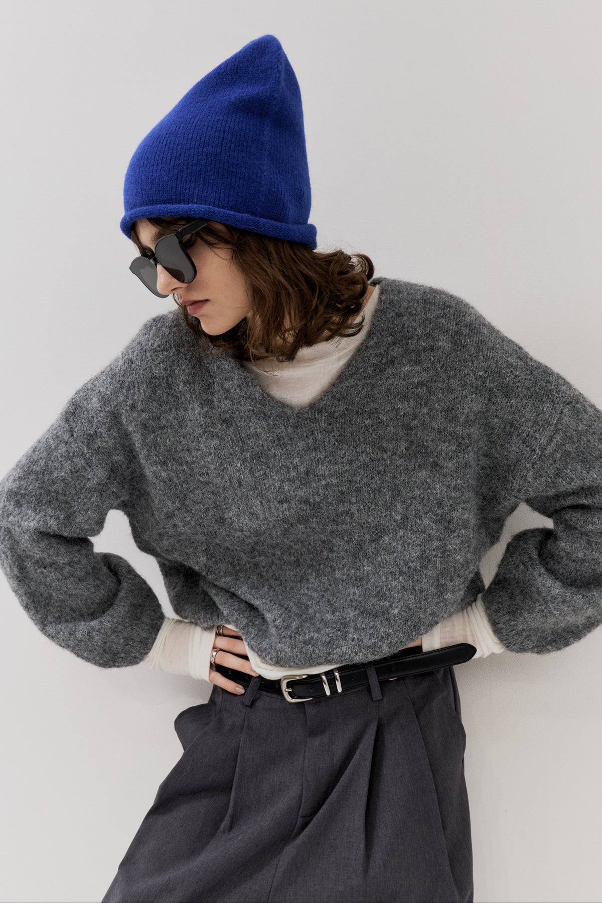 Mohair like v-neck knit