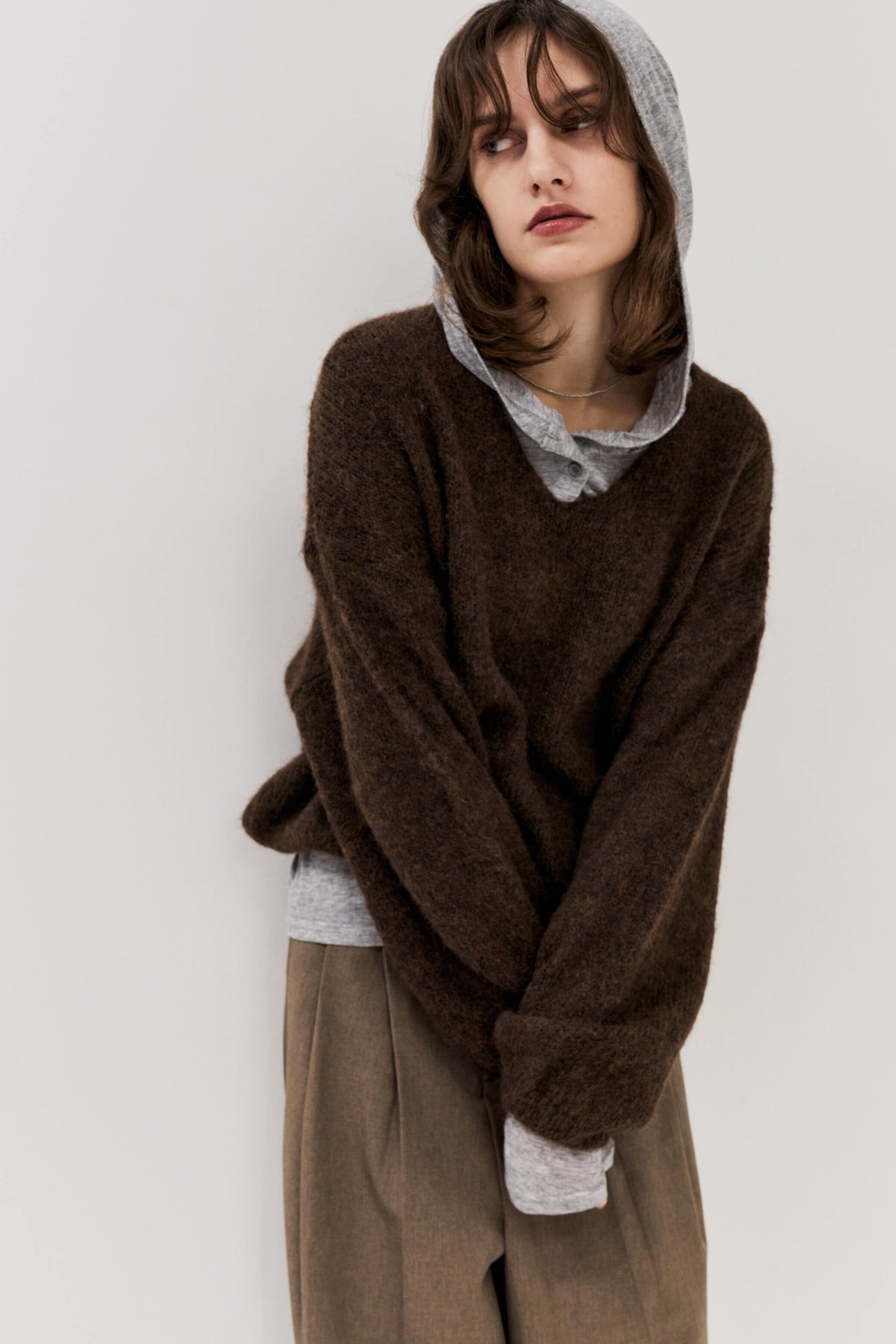 Mohair like v-neck knit