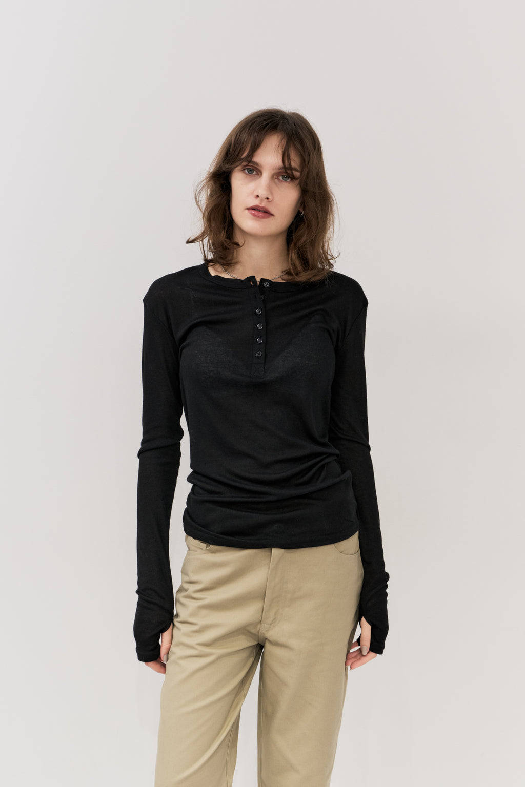 Sheer henley-neck long tee