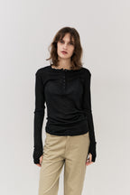 Sheer henley-neck long tee