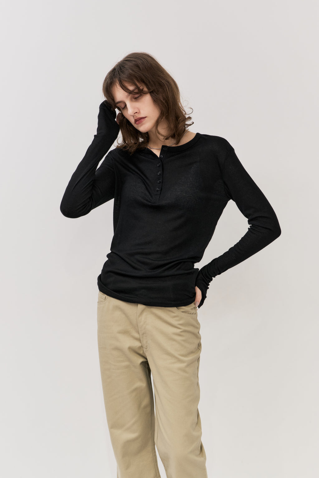 Sheer henley-neck long tee