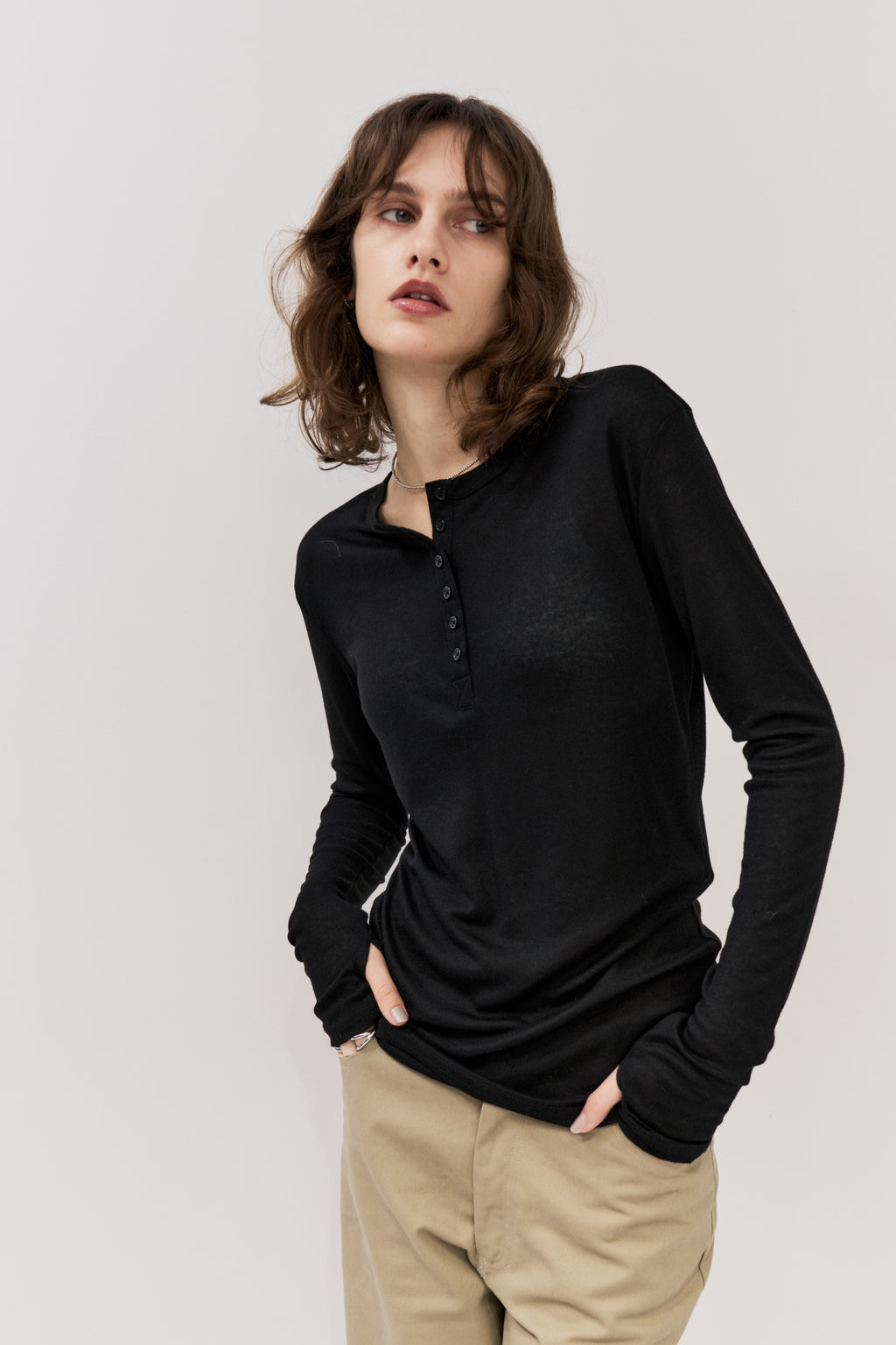 Sheer henley-neck long tee