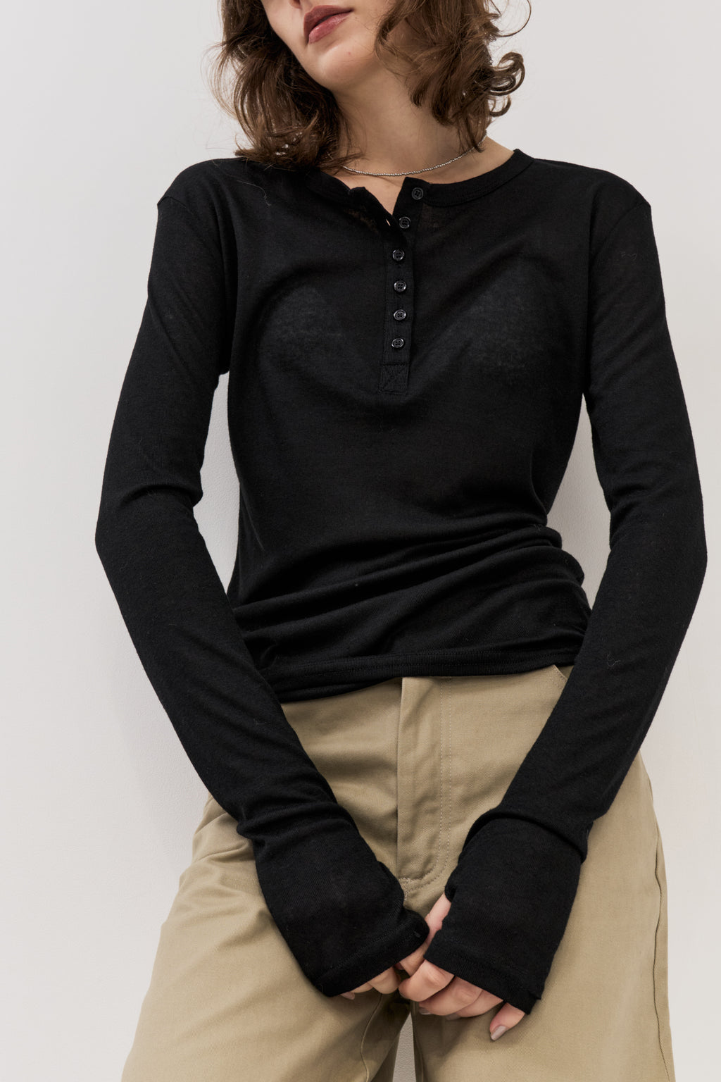 Sheer henley-neck long tee