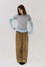Corduroy roll up curved pants