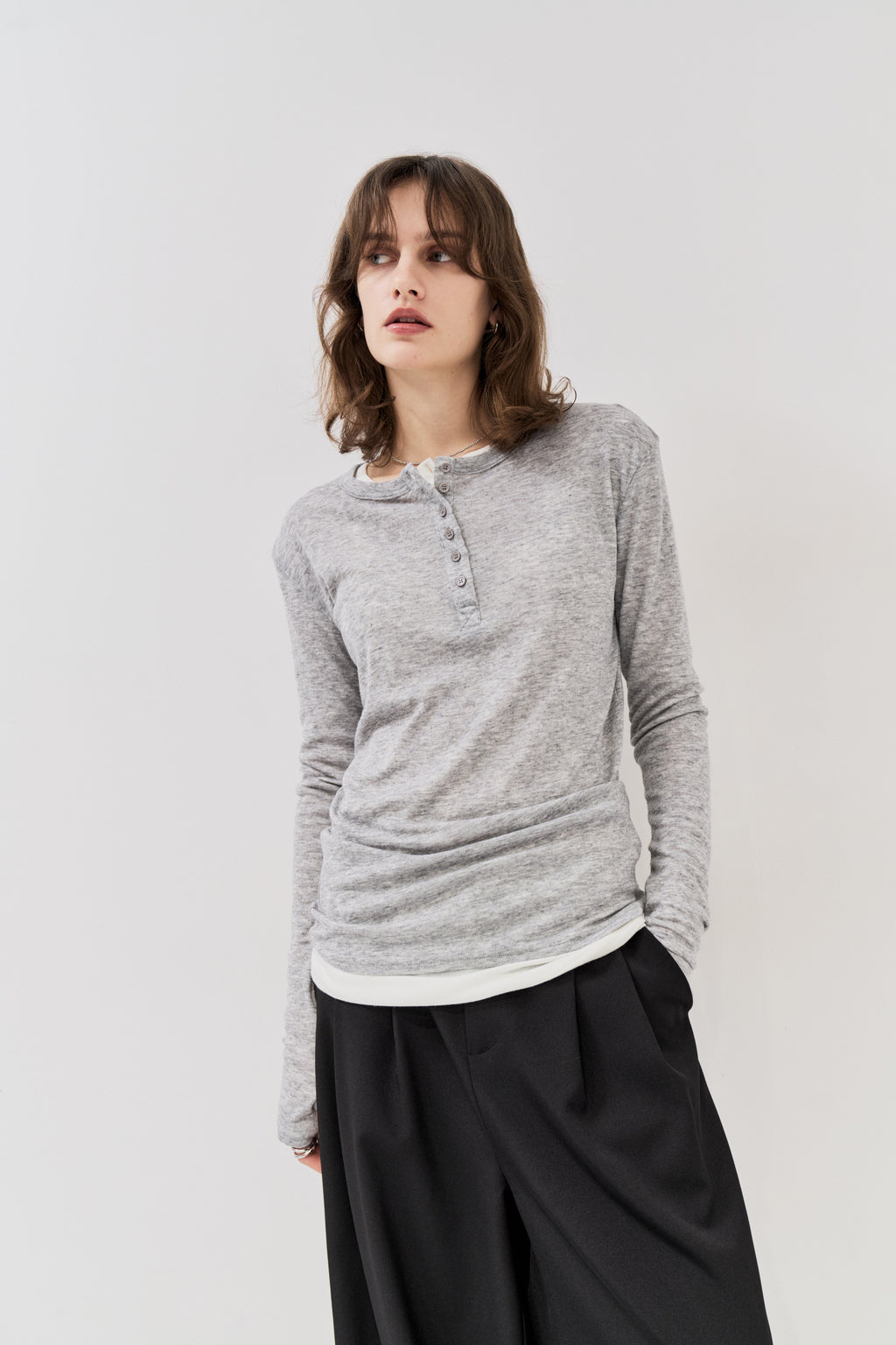 Sheer henley-neck long tee