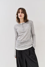 Sheer henley-neck long tee
