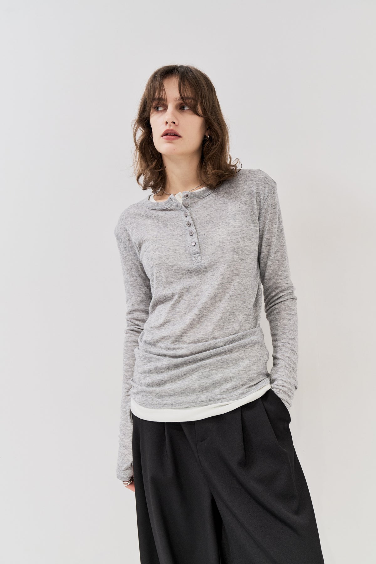 Sheer henley-neck long tee