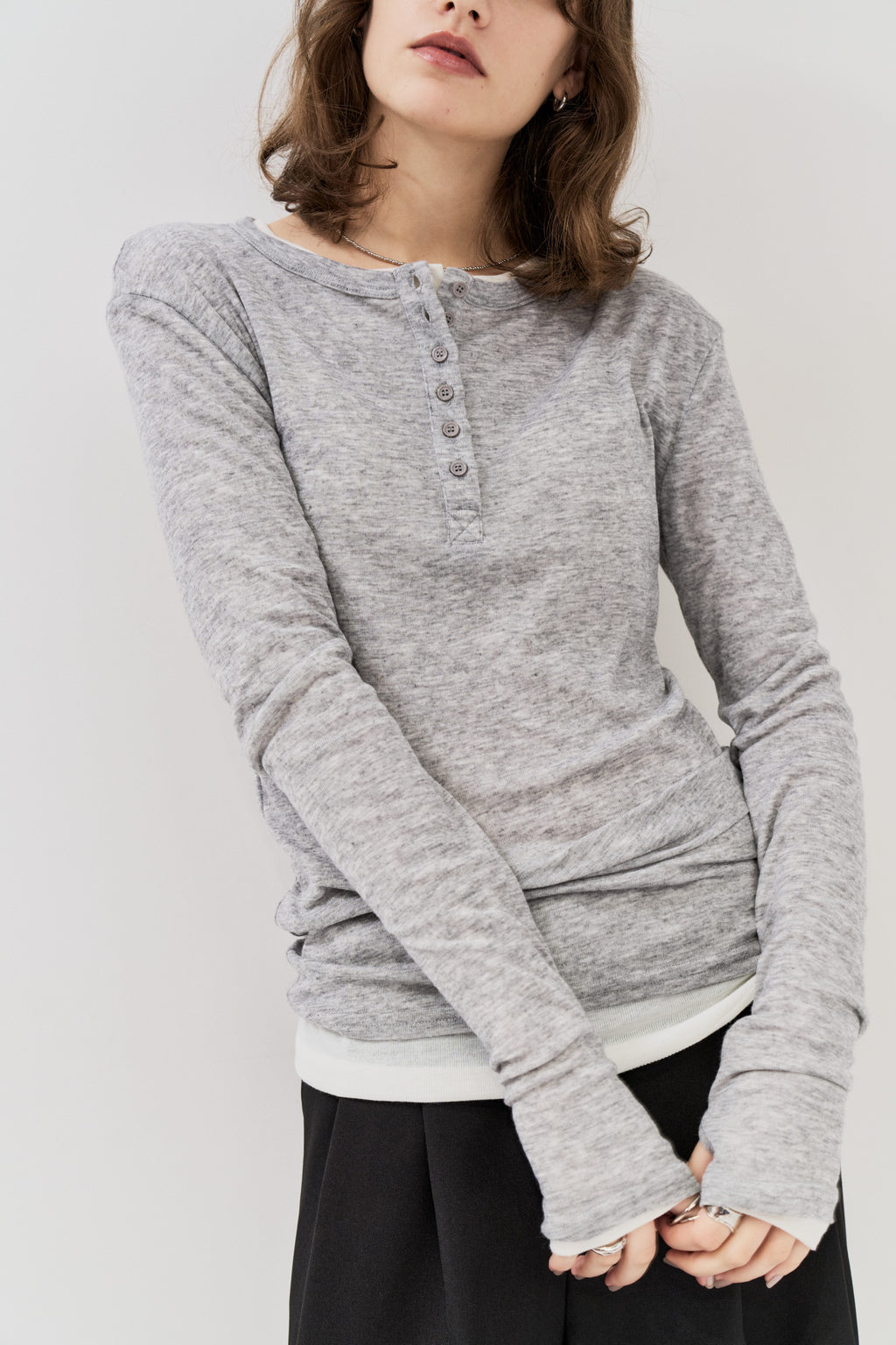 Sheer henley-neck long tee