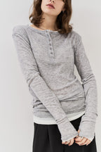 Sheer henley-neck long tee