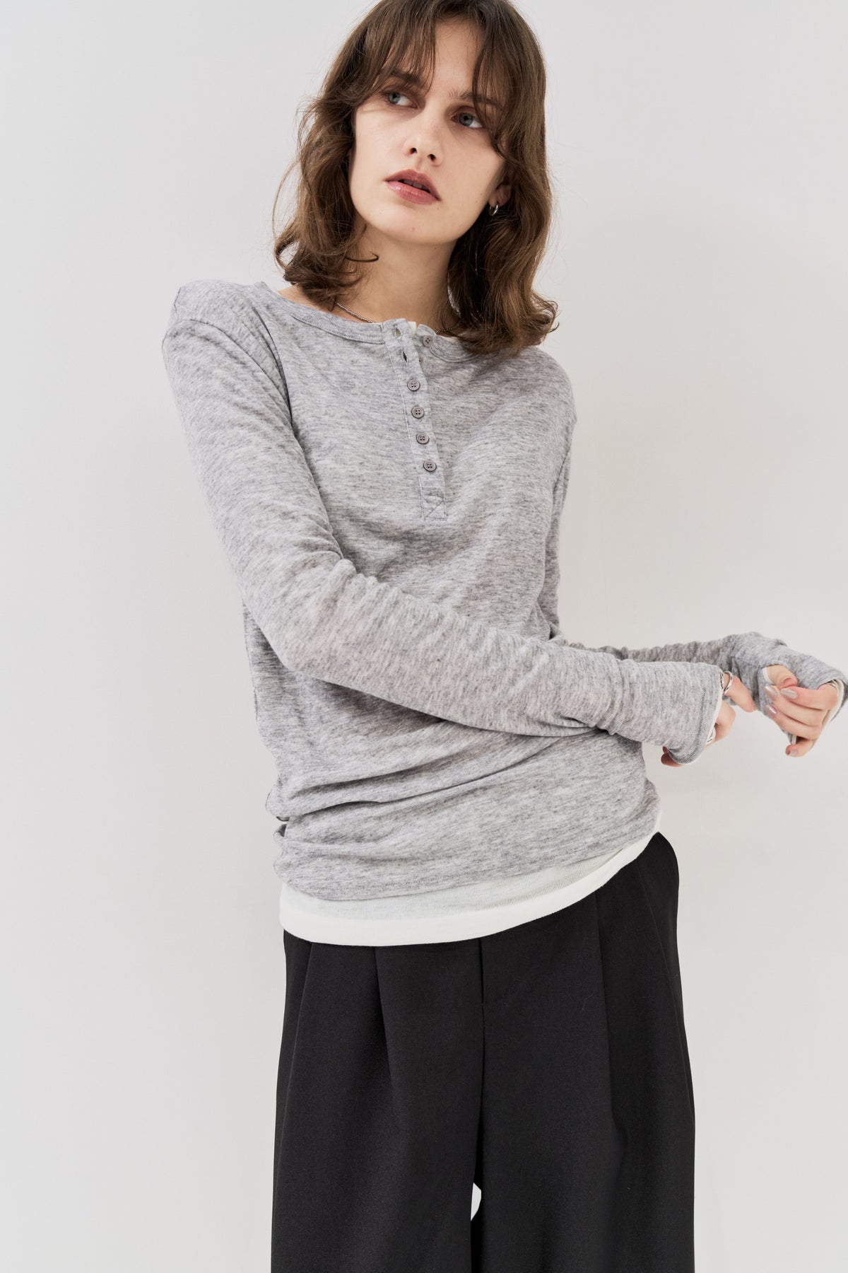 Sheer henley-neck long tee