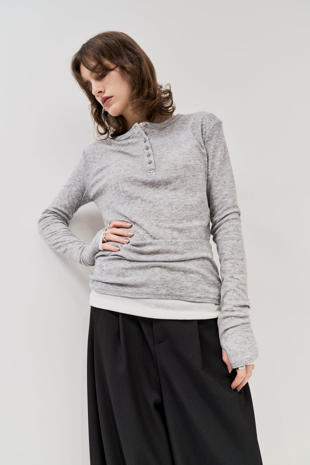Sheer henley-neck long tee