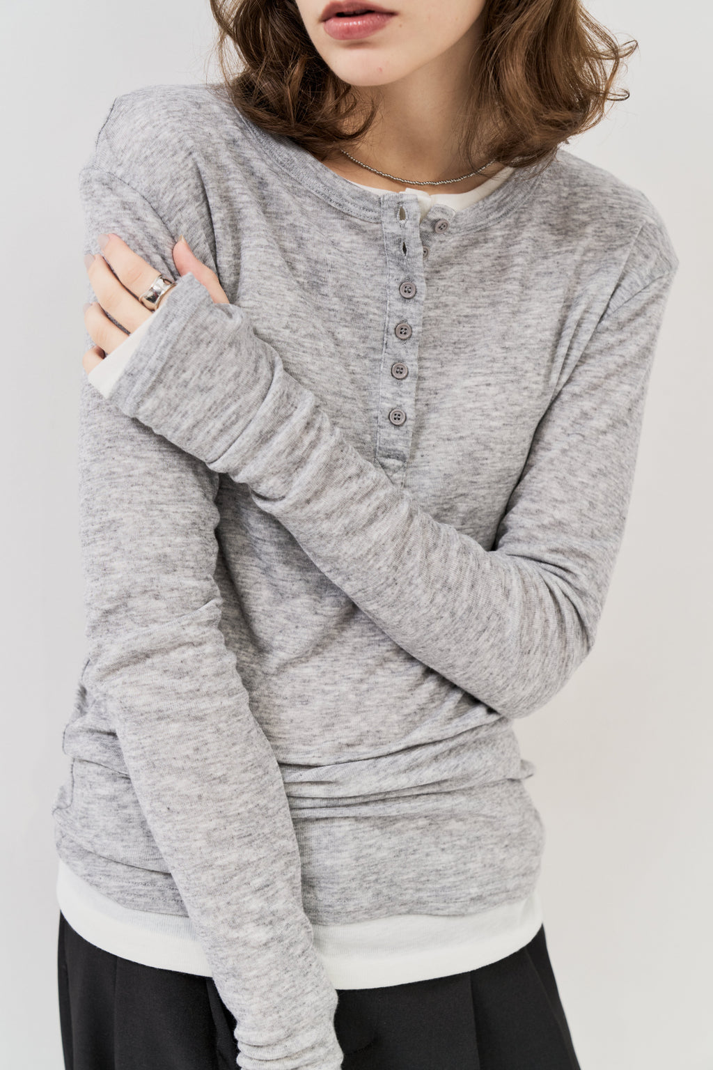 Sheer henley-neck long tee
