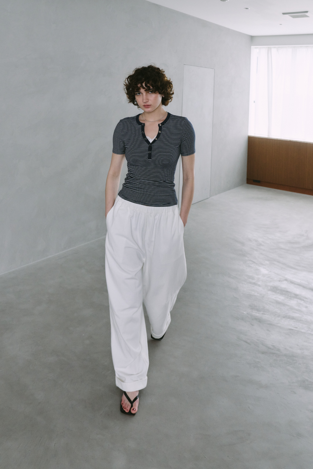 Snap button henry neck border TEE