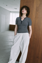 Snap button henry neck border TEE