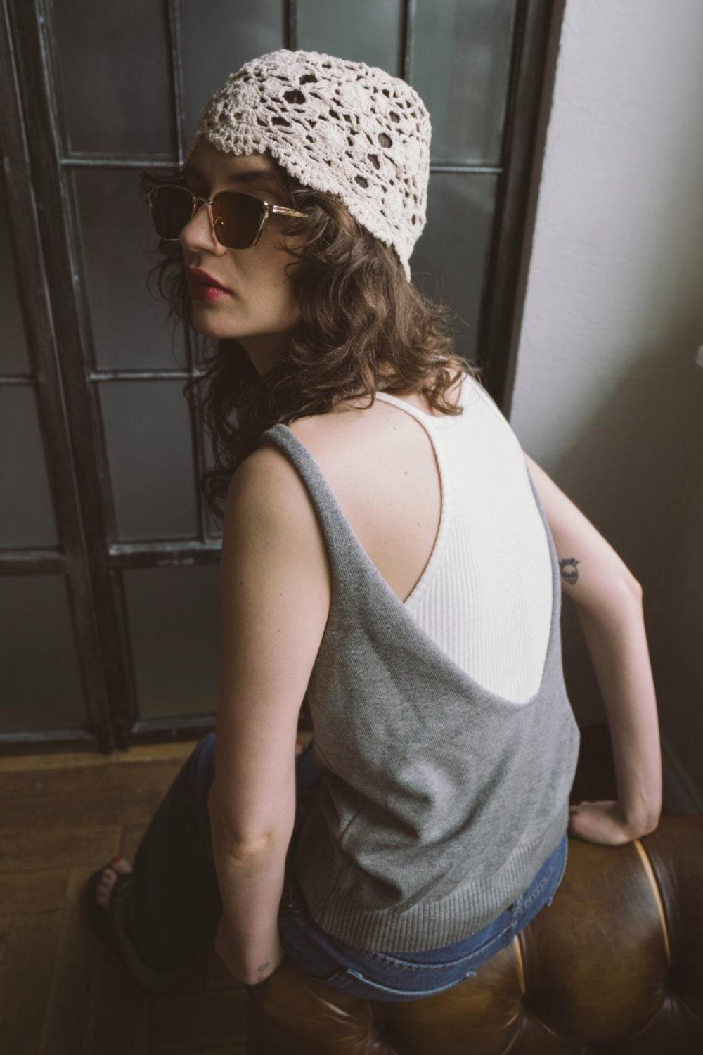 Open back knit tank