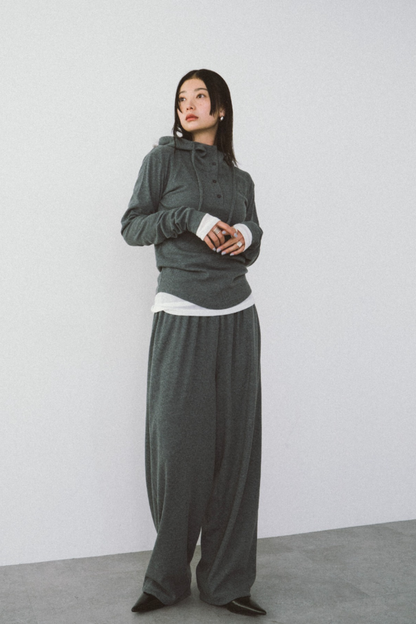 Drawstring Hem Ribbed Easy Pants