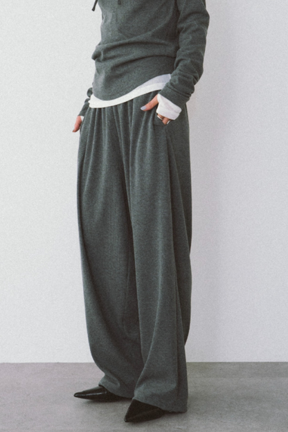 Drawstring Hem Ribbed Easy Pants