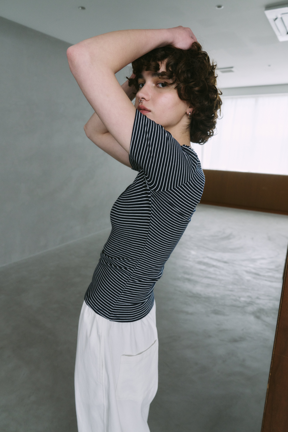 Snap button henry neck border TEE
