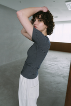Snap button henry neck border TEE
