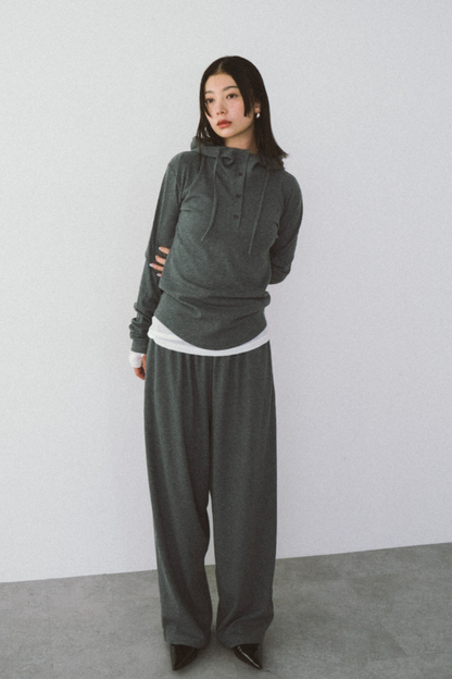 Drawstring Hem Ribbed Easy Pants