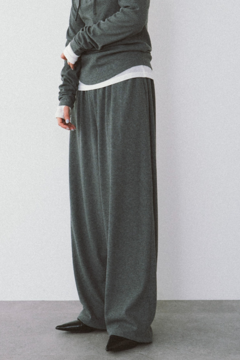 Drawstring Hem Ribbed Easy Pants