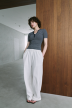 Snap button henry neck border TEE