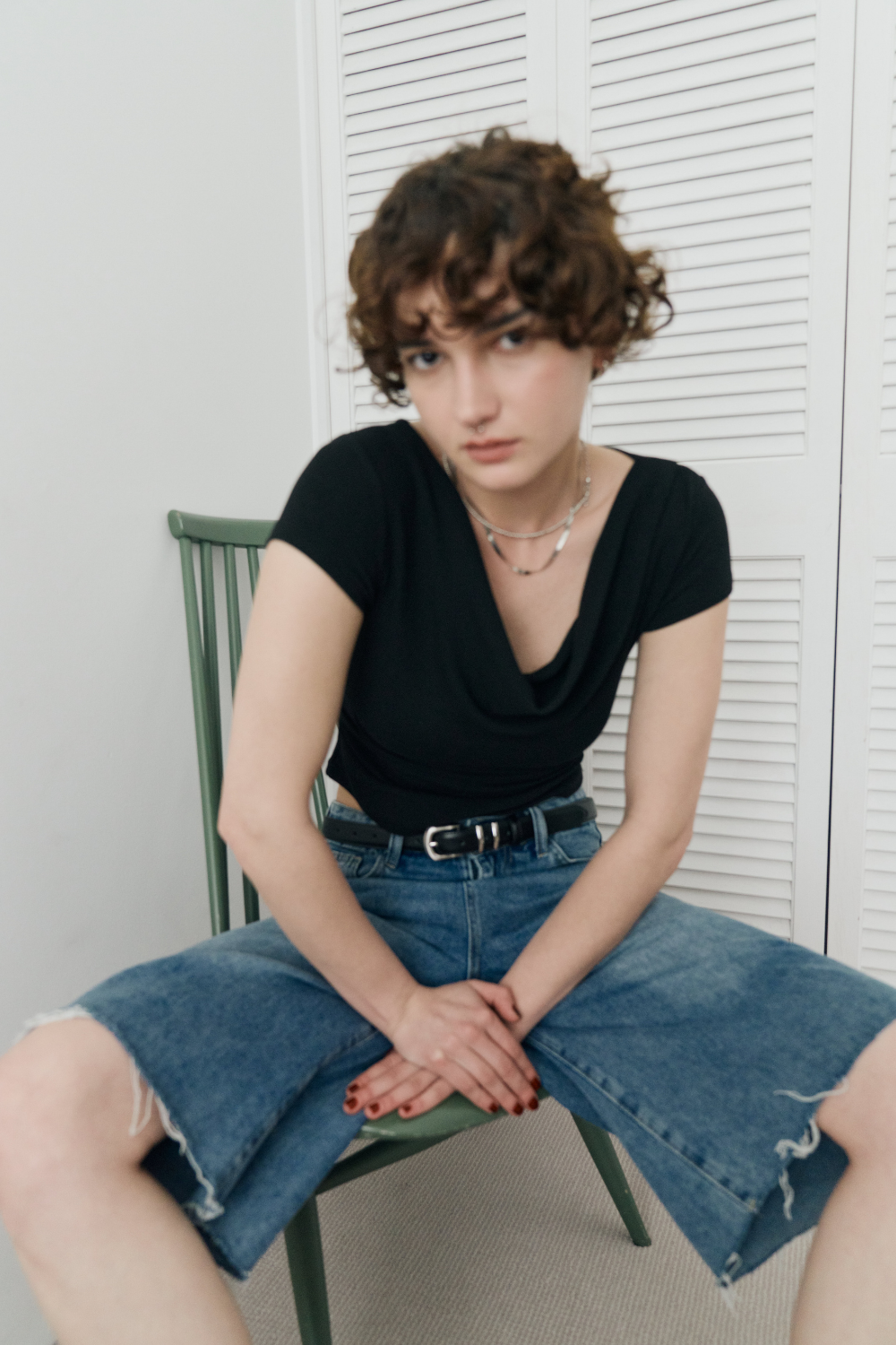 Draped off-shoulder TEE