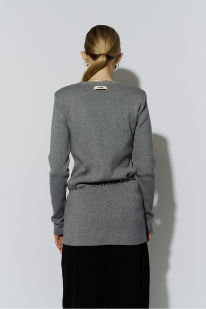 Power shoulder long knit