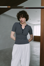 Snap button henry neck border TEE
