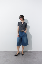 Snap button henry neck border TEE
