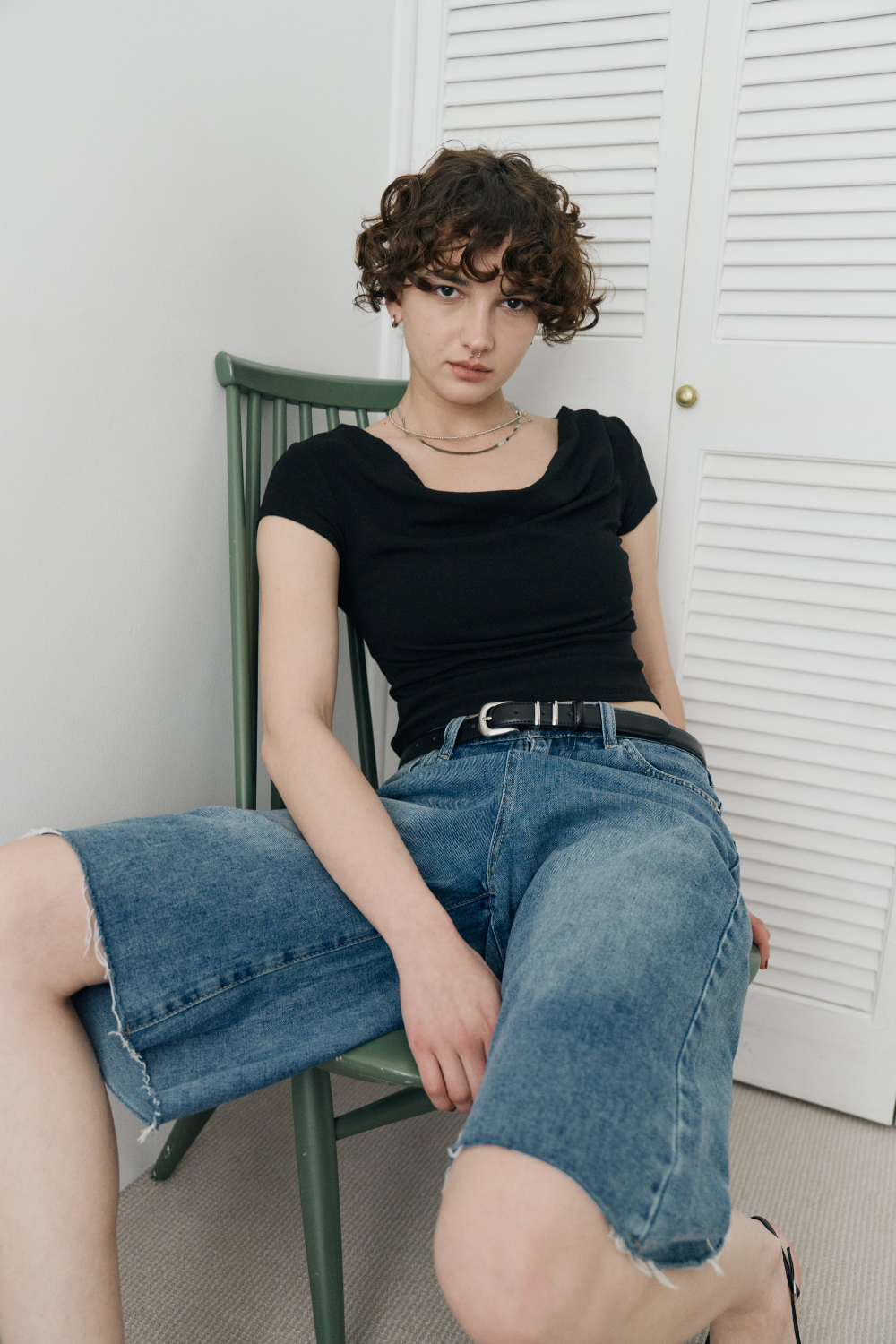 Draped off-shoulder TEE