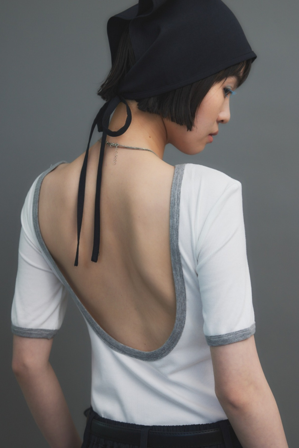 Back open ringer bodysuit tee