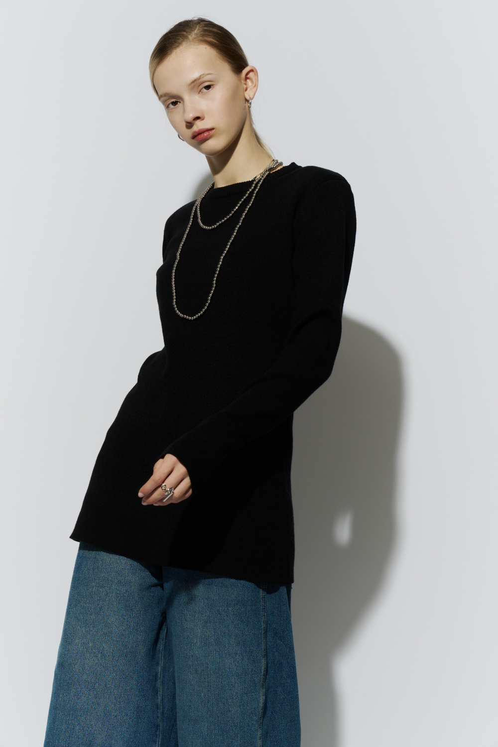 Power shoulder long knit