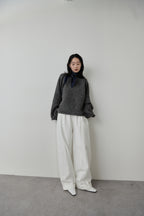 Cotton roll-up curved pants