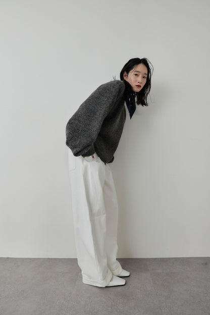 Cotton roll-up curved pants