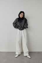 Cotton roll-up curved pants
