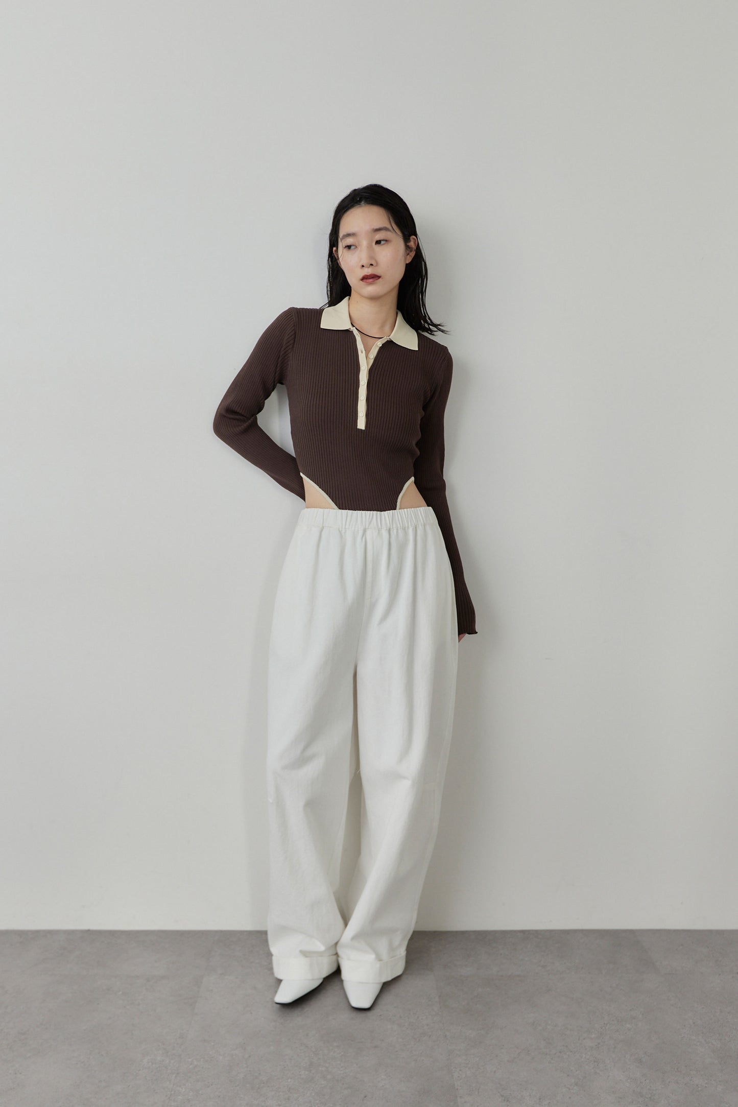 Cotton roll-up curved pants