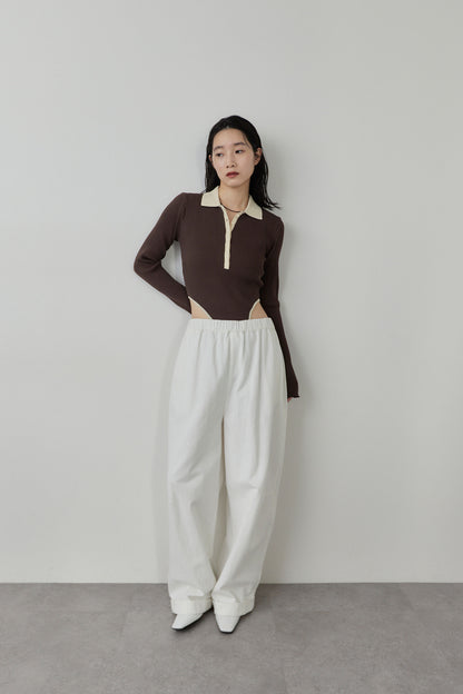 Cotton roll-up curved pants