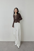 Cotton roll-up curved pants
