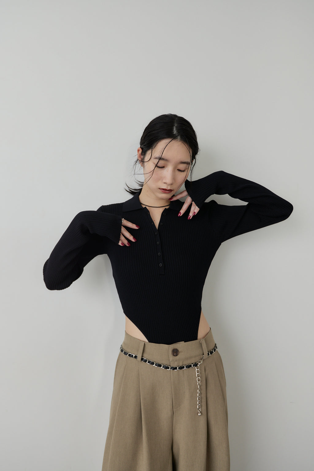 Poloknit bodysuit